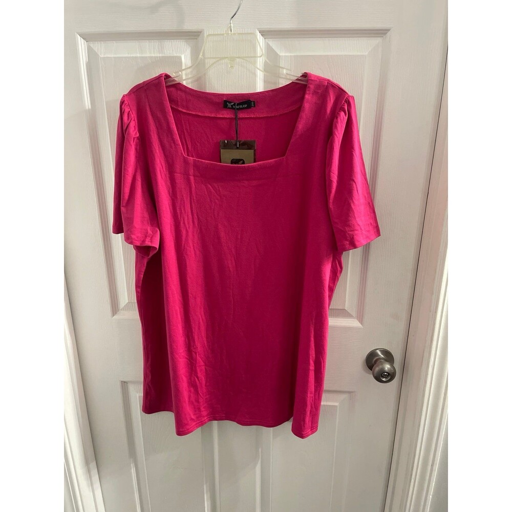 Mafilop Square Neck Short Sleeve Top Size 2XL Pink New With Tag